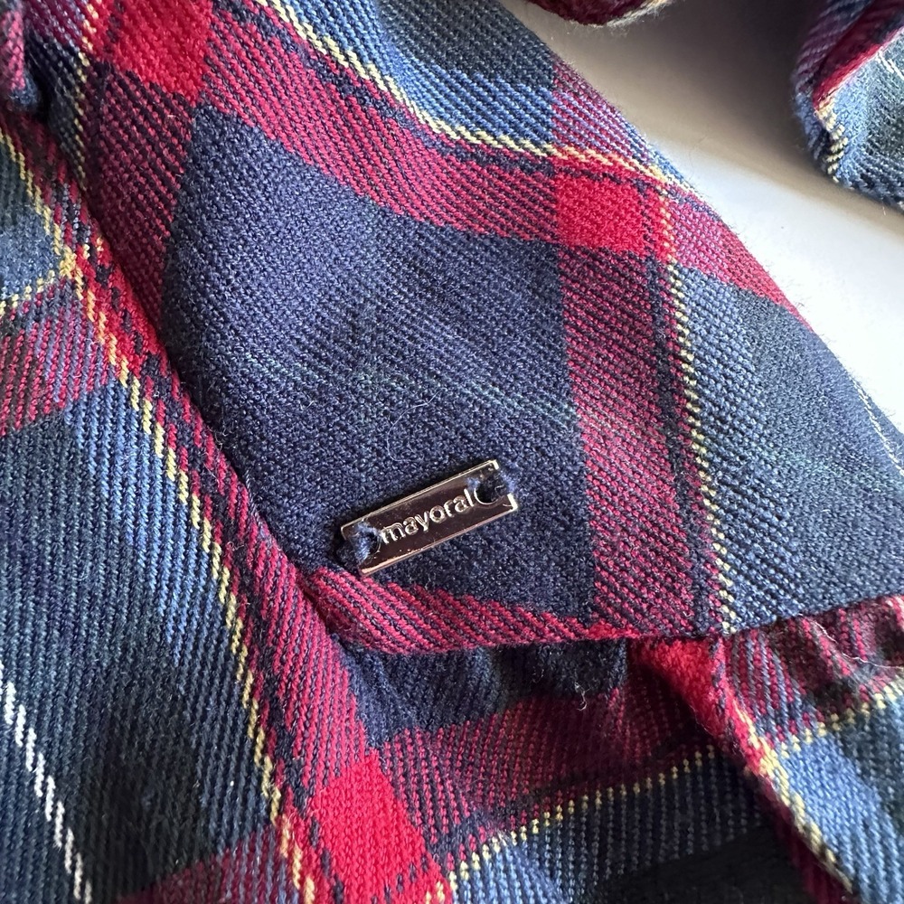 Mayoral Dress Girls Size 5 Ruffles Plaid Blue Red Long Sleeves Preppy Classy - Picture 3 of 7